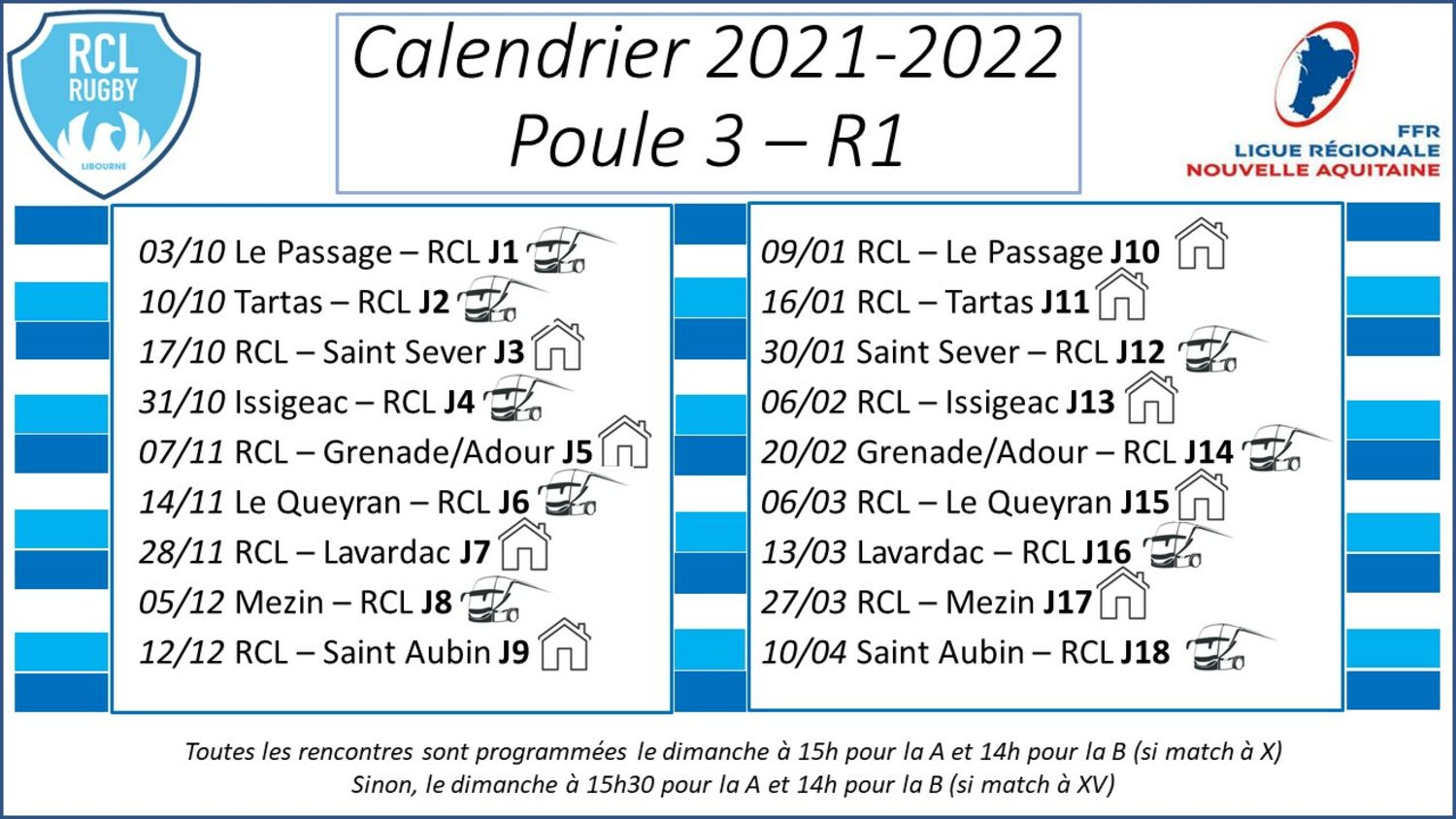 Le calendrier de la poule 3 de R1 du RCL, version 2021-2022